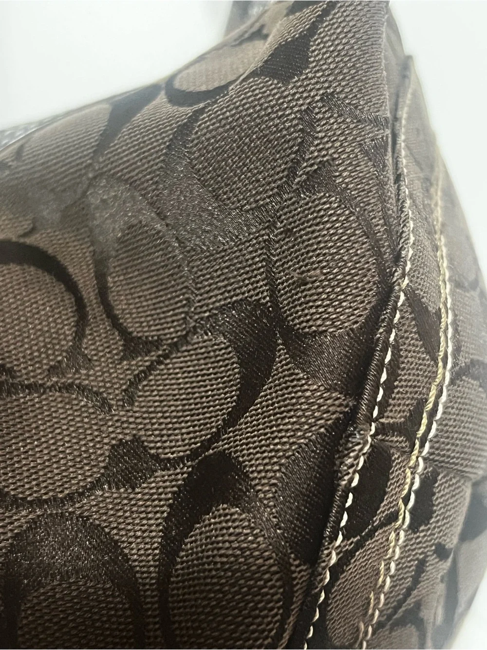 Coach Brown Signature Canvas Hobo Bag with Dark Brown Leather Trim